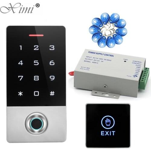 IP68 Waterproof Fingerprint Access Control System RFID Standalone Door Access Control Kit With Power Supply Exit Button