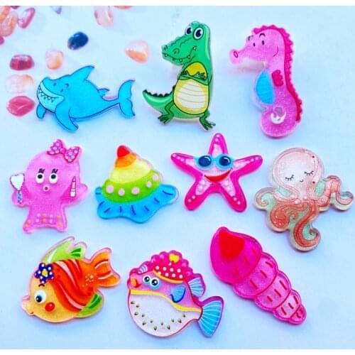 10pcs/Lot Kawaii Acrylic Cute Shining Ocean Series Flatback Cabochons For Hair Bow Centers DIY Scrapbooking Decor C33