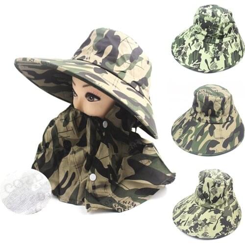 Unisex Camo Anti-UV Breathable Wide Brim Outdoor Fishing Hat with Face Neck Flap Fishing Hat cap sun hat cap Face Neck Flap Fish