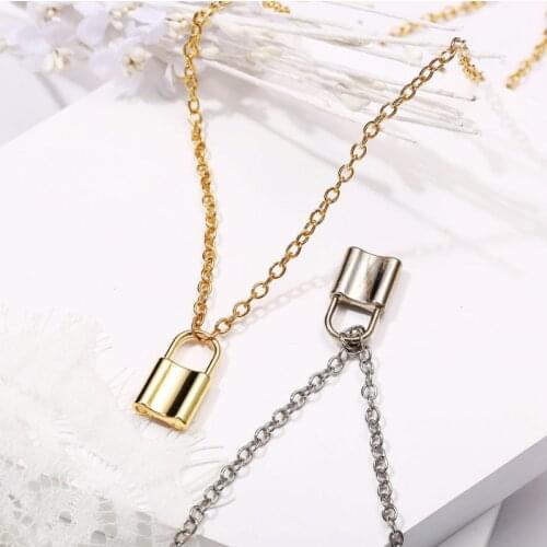 Creative Lock Metal Pendant Punk Style Alloy Clavicle Chain Necklace Women Jewelry 2021