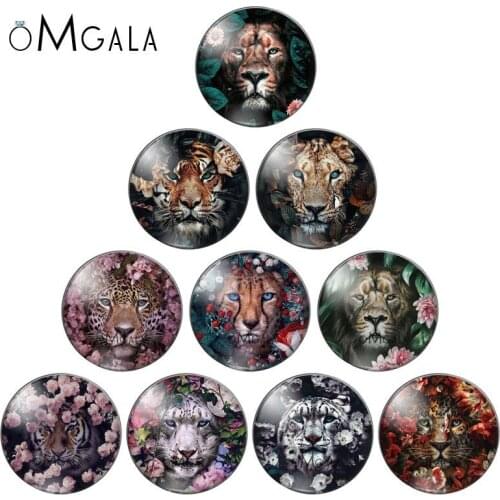 OMGALA Flower Lion Tiger Leopard Pattern 10pcs 12mm/18mm/20mm/25mm Round photo glass cabochon demo flat back Making findings