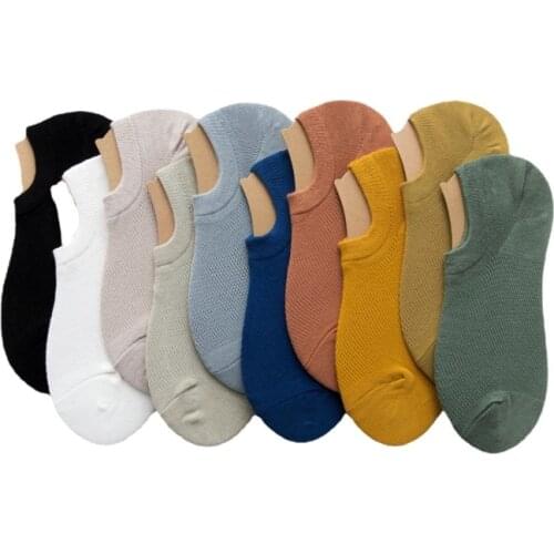 Summer Thin Socks Mesh Shallow Mouth Invisible Socks Silicone Non-slip Deodorant Cotton Boat Socks 5 Pairs