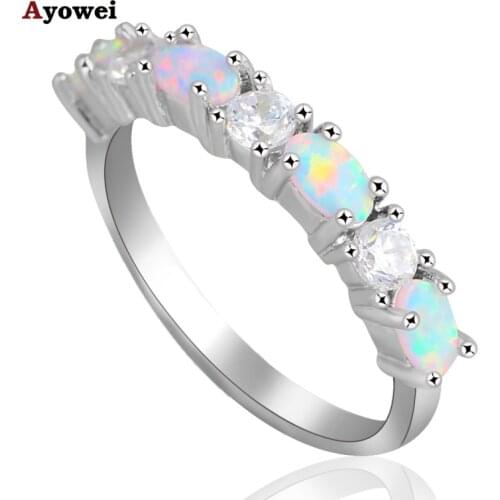 Summer jewelry delicate design White fire Opal Silver Stamped zirconia fashion jewelry Rings for Ladies USA Size #6#7#8#9 OR698A