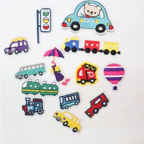 Cartoon Cars Trains Patches Iron On Embroidered Patches for Clothing DIY Sew Stripes Applique Badges Sticker for Kids Baby Patch