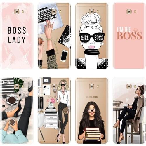 TPU Soft Phone Case For Samsung Galaxy C5 C7 C9 Pro Girl Boss Pink Women Cartoon Ladies Silicone Back Cover For Samsung C5 C7 C8