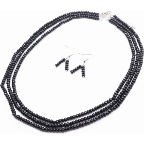 Charms Statement Women Jewelry Set Natural Stone Black Jades Flat Abacus Beads Necklaces Earring Layer Chain Sets Best Gift A770