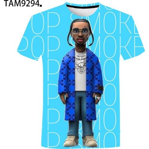 2021New Pop Smoke Mens 3D Printed T-Shirt Youth Street Dynamic Fashion Breathable Casual Wear Childrens Top Wholesale