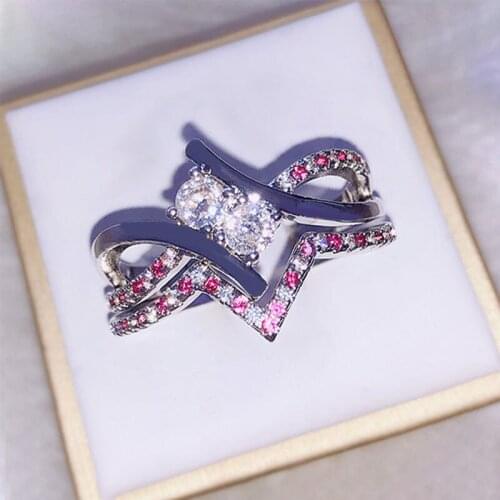 White Crystal Red Crystal Zircon Engagement Ring Elegant Personality Female Christmas Romantic Gift Factory Wholesale