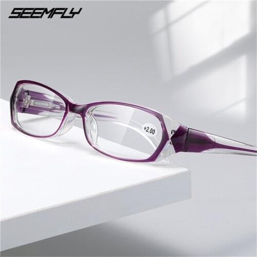 Seemfly Retro Square Frame Reading Glasses Men Women Anti Blue Light Eyeglasses Resin Clear Lens Spring Legs Presbyopic Eyewear