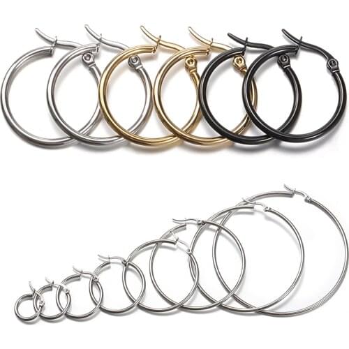 10pcs Gold 316L Stainless Steel Open Earrings Circle 15 20 25 40mm Earring Hooks Base Ear Ring for Jewelry Making Components DIY