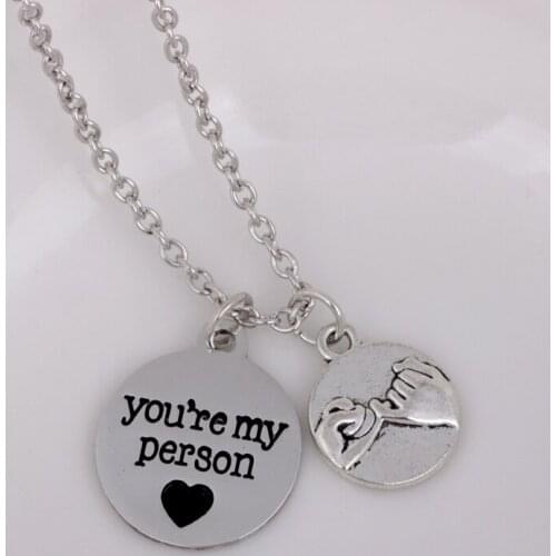 N226 You are my person heart pendant Necklace hand in hand finger hook finger lovers Necklace Chain fashion Gifts Jewelry