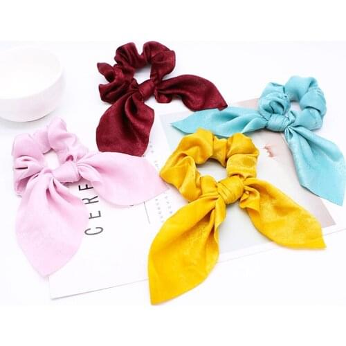 Dropship Brand Designs Women Cute Bunny Ear Bow Ties Satin Cloth Elastic Hairbands BOHO Hair Accesorios For Girls