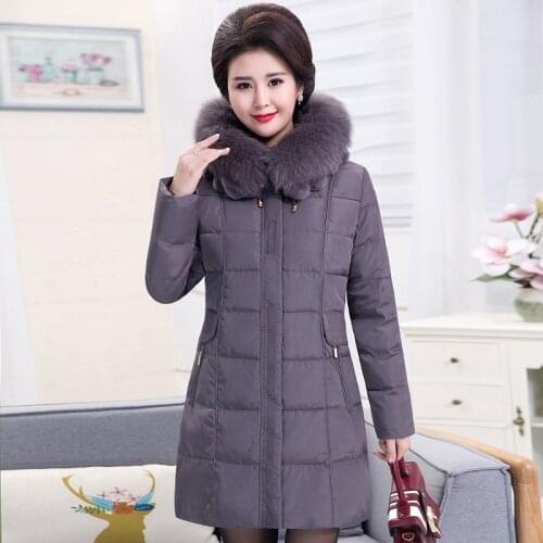 Plus size XL-5XL (bust 126cm) Middle-aged down jacket women, long style large size fur collar mother Knee-high warm winter coat