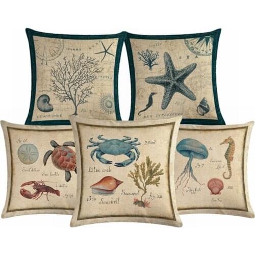 Retro Ocean Style Pattern Cushion Covers Decorative Sofa Pillow Case Modern Printed Cushion Covers Cotton Linen Home Textile