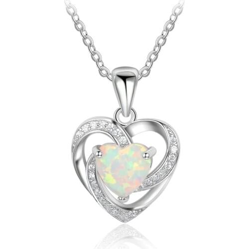 Romantic womens Silvery Opal Necklace and pendant heart-shaped womens non mainstream jewelry gifts