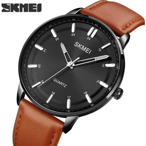 SKMEI Mens Quartz Watch Luxury Genuine Leather Watches Business Watch Male Wristwatches Quartz Casual Dress Watch reloj hombre