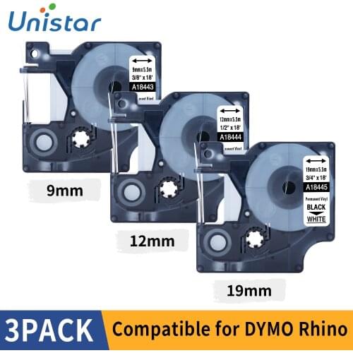 Unistar Replace for Dymo Rhino Permanent Vinyl A18443 A18444 A18445 Label Tape Compatible with DYMO Rhino 4200,5000,5200,6000