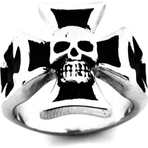 FANSSTEEL Stainless Steel Jewelry German Iron Cross Skull Biker Ring FSR10W69