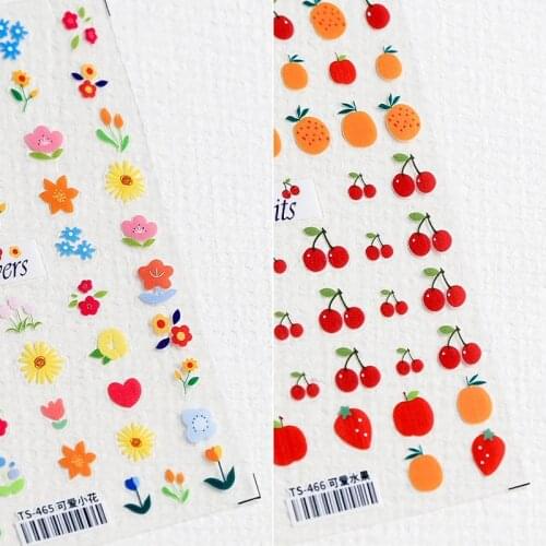 New craft flower nail enhancement sticker thin transparent back glue nail sticker nail jewelry lovely flower cherry pineapple