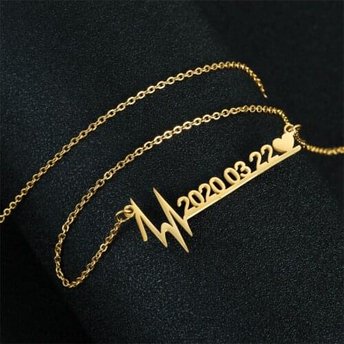 Stylisteel Custom Birthday Gift Gold Stainless Steel Engraving Date of Birth for Women Men Nameplate Pendant Necklace Jewelry
