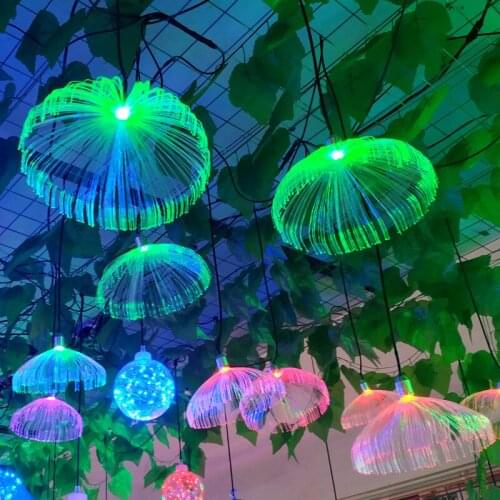 IP66 LED Jellyfish Fiber Optic Colorful Light Hanging Lights Living Room Restaurant Home Decor Wedding Party Waterproof Outdoor