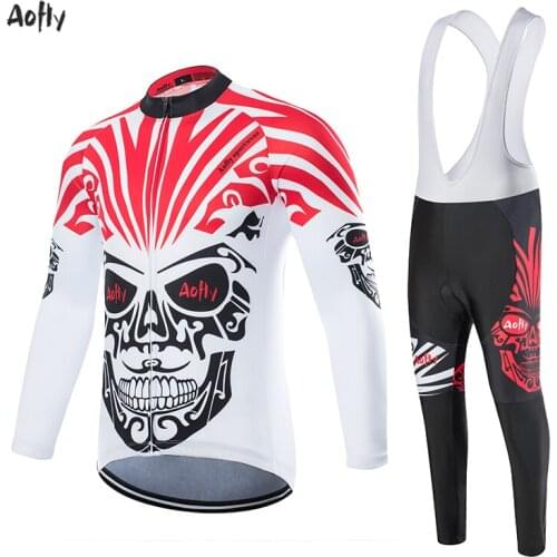 2020 New spring fall Road Cycling Jersey Red skull style Long Sleeve Racing Bicycle Clothing Maillot Ropa Ciclismo Hombre Wear