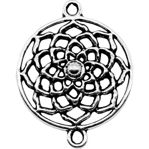 WYSIWYG 10pcs Jewelry Accessories Handmade Craft Flower Connector Connector Charms Antique Silver Color 28x21mm