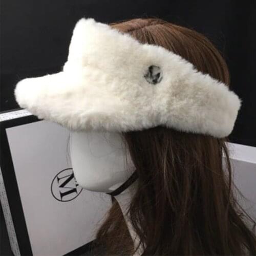 Women Super Warm Winter Cap White Black Faux Fur Visor Cap Luxury Winter Air Top Hat Thick Hat Ponytail Ski Cap Unisex