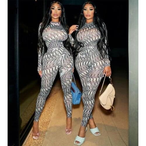 Hawthaw Women Autumn Long Sleeve Tops Long Pants Bodycon Printed Two Piece Set Suit Outfit 2021 Fall Clothes Wholesale Items