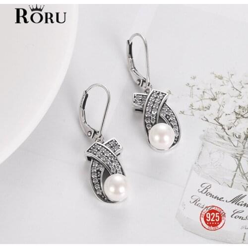 100% 925 Sterling Silver Vintage Jewelry Earrings Women Dangling with Pearls Black Stones Zircon Boho Earrings Party Gift