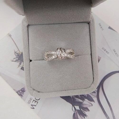 High quality white full Zircon knot ring female fashion knotted bow ring jewelry for Ladies wedding party jewelry