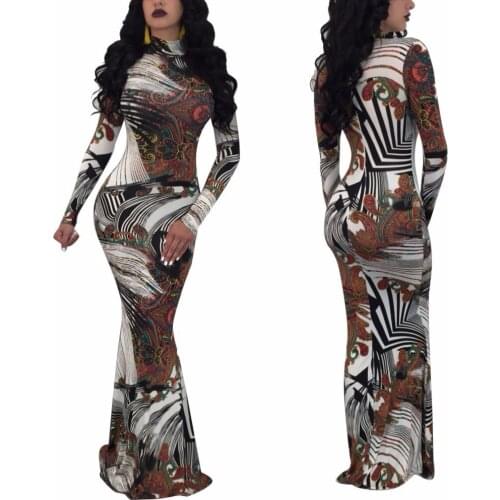 2019 Spring maxi dress Women plus size Print Party bodycon dresses