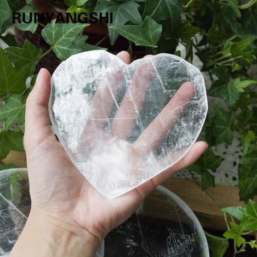 1pc Natural Selenite Crystal Chips Heart Shape White Gypsum Coaster Energy Quartz Minerals Specimen Healing Gift