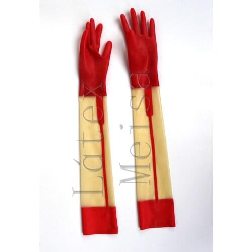 100% natural adults Fetish long five finger gloves main in red and transparent colors