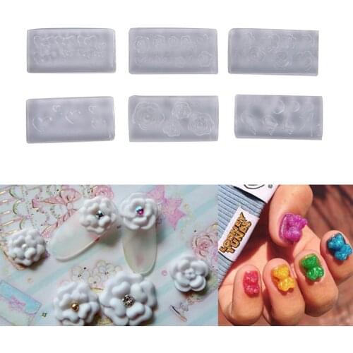 6Pcs/set 3D Acrylic Mold Nail Art Templates Pattern Manicure Beauty Nails Art 3D Nail Art Molds DIY Design Silicone