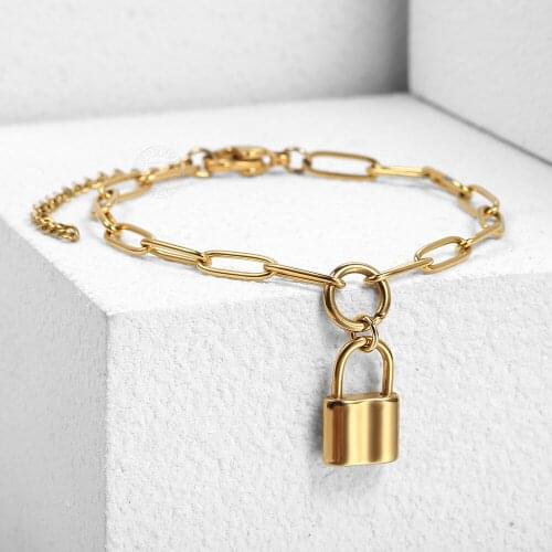 Lock Charm Adjustable Bracelet for Women Girls 4mm Gold Color Stainless Steel Paperclip Chain Fashion Jewelry Dropship DDB301