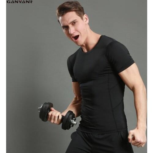 GANYANR Brand Running T Shirt Men Compression Tights Sport Suit Athletic Sportswear Dry Fit Short Sleeve Sports Fitness Gym 2017