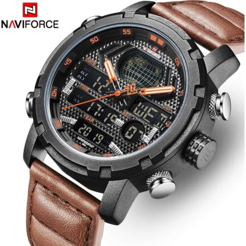 NAVIFORCE Mens Watches Top Luxury Brand Fashion Sport Watch Men Quartz Digital Clock Man Leather Army Military Waterproof Watch