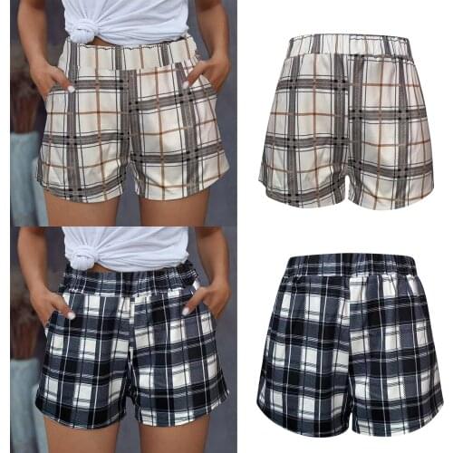Black White Plaid Hot Shorts Female 2021 Summer Fashion Casual Loose Elastic Waist All-match Women Hot Shorts Plus Size S-3xl