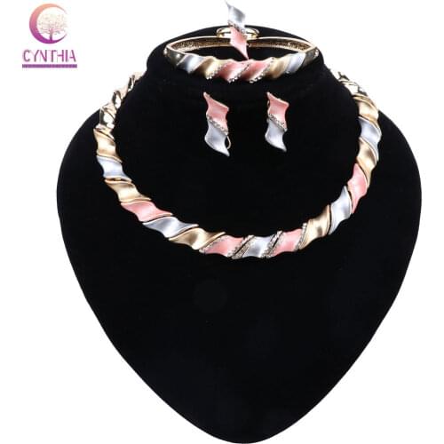 CYNTHIA Fashion Charm African Bridal Necklace Bracelet Earrings Ring Jewelry Sets Classic Wedding Dubai Women Jewelry Set