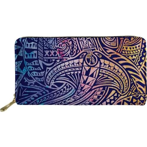 ELVISWORDS Brand Luxury Lady Purse Polynesian Traditional Tribal Printed Leather Wallet Female Credit Card Holder Womens Wallet