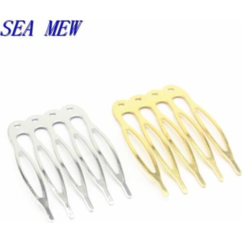 50pcs 40*16mm Metal Iron Hair Combs Blank Base 5 Teeth For Women Hair Comb Wedding For Jewelry Making