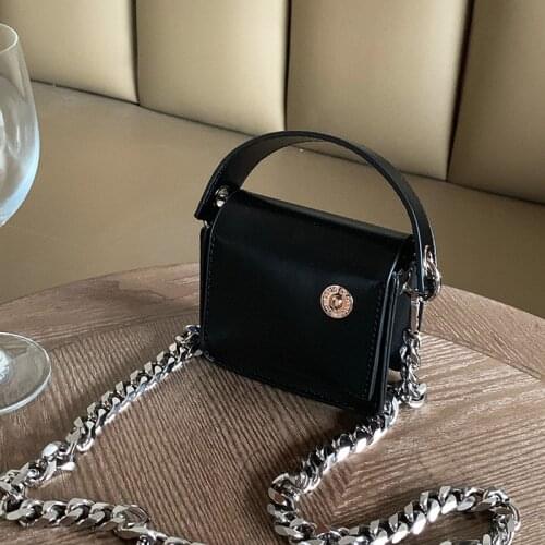 Cool Girls Chain Small Square Shoulder Bag Black PU Leather Women Mini Crossbody Bags Fashion Design Female Clutch Purse Handbag