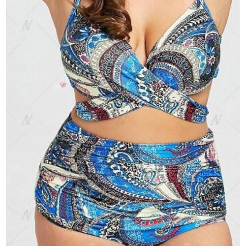 Plus Size Swimwear Women 2018 Sexy Cross Criss Bikinis Push up Swimwear Women Print Swimsuit Female High Waisted Bathing Suit