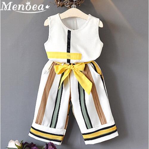 Girls Suits 2020 Girls Clothes Suits Sleeveless Girls Striped Clothes Long Pants Clothing Sets For 3-7Y Kids Girl Clothing Sets