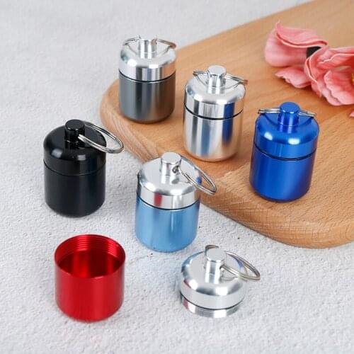 Random Color Mini Waterproof Aluminum Alloy Pill Box Case Bottle Cache Drug Holder Container Keychain Medicine Box Health Care