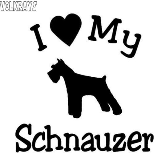 Volkrays Fashion Car Sticker I Love My Dog Schnauzer Pet Accessories Reflective Waterproof Cover Scratches Vinyl Decal,12cm*12cm