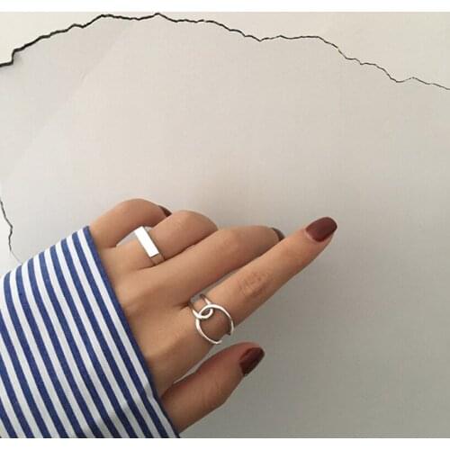 Fashion Simple Smooth Rectangle silver colour Open Finger Ring For Women Men 925 colour Jewelry Gifts