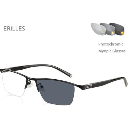 Smart Photochromic Myopic Glasses Men Business Myopia Eyewear Metal Half Frame Sun Glasses Dual Purpose Sunglasses Outdoor -5.5