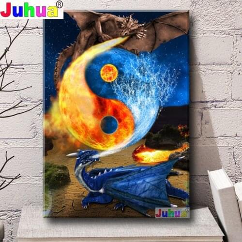 Yin Yang Diy Diamond Painting Gossip water Dragon Fire Dragon Tai Chi Embroidery Full Square / Round Diamond Mosaic Home Decorat